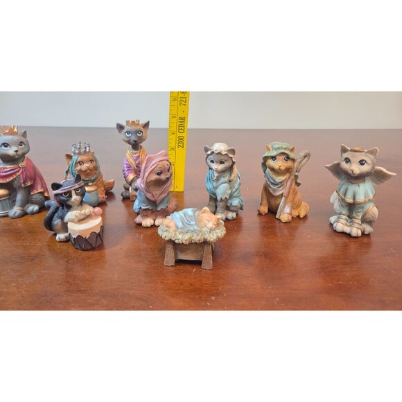 9 Piece Animal Nativity Set | Resin Cat Figurines Whimsical...